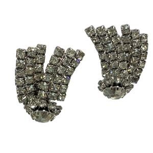 Vintage Rhinestone Clip-on Shooting Star Earrings Clear Silver-tone Climber